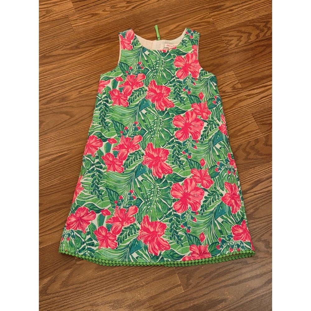 Tommy Bahama Kids Girls Tropical Hibiscus Floral Shift Dress Pink Green Size 10